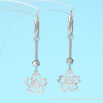925 Sterling Silver Earrings Long Snowflake Dangle Earrings